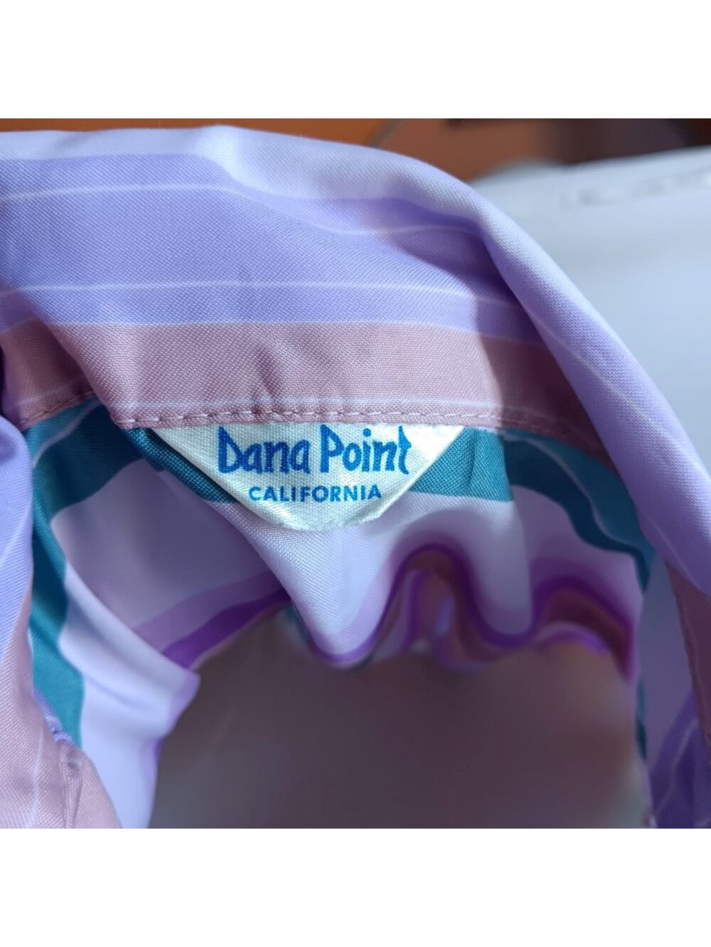Women's large Vintage 70's Striped Button-Up Blouse Pastel Purple/Teal Stripes